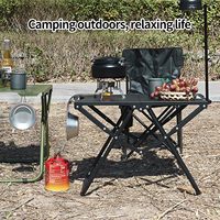 Table de camping pliable portable - Acier inoxydable Léger Robuste Comprend un sac de transport Accessoires suspendus Meubles d'extérieur pour