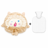 Housse de bouteille d'eau chaude en peluche mignonne à motif de dessin animé avec volant en dentelle pour le confort hivernal et le soulagement des douleurs menstruelles