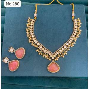 Traditional doublet with white <b>pearls</b> <b>set</b> with Earrings Fashion Jewelry for Wedding Wear Handmade Bulk Product - Product Image 4