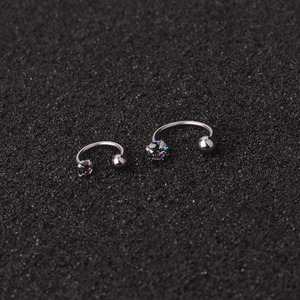 Orecchini classici in acciaio inossidabile a forma di C con sfera a zircone con cartilagine a doppio foro Piercing all'orecchio - Product Image 5