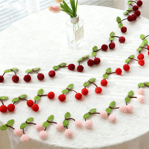 Korean-style Instagram-inspired Faux Cherry Cotton Pom-pom <b>Garland</b> Bunting China-made No Printing for DIY Room Bedroom Wall - Product Image 3
