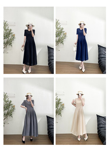 Robe plissée à col rond et manches courtes Miyake pour femme, décontractée, confortable, taille ajustée, longue, élégante, rajeunissante - Product Image 6