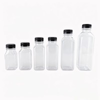 Bouteilles en plastique PET transparentes de 350 ml et 400 ml pour jus de fruits, contenants en plastique jetables, bouteilles en PET de qualité alimentaire avec couvercle