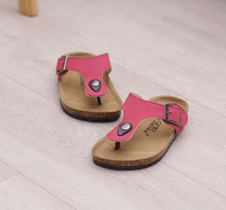 Wholesale New design Kids Summer Leather Slide Sandals Children Leather Cork Slippers Boys Girls Flip Flops Toddler Sandals