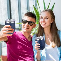 Moioco Gobelet à vin isotherme double paroi sans pied 12oz pour piscine, sans verre, avec logo personnalisé, pour boissons froides en extérieur