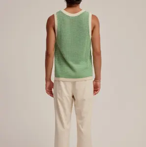 Custom Casual Men's Knit Tank Top Soft Breathable Cotton Crochet Summer Knit Tank Top
