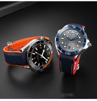 Meistverkauftes Premium Gebogenes Wasserdichtes Silikon + Leder Hybrid Uhrenarmband 20mm 22mm Faltschließe Gebogenes Uhrenband