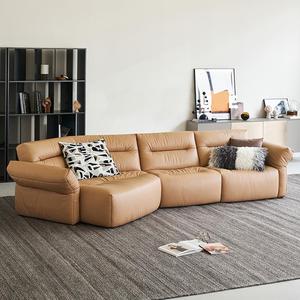 Canapé d'angle irrégulier en cuir véritable pleine fleur, style minimaliste italien, pour toutes les maisons - Product Image 1