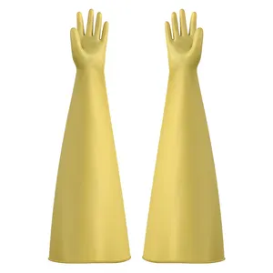 Best Quality Ozone-resistant UV 1.6MM Thick Uniform Size Long Yellow Latex Glove Box Gloves
