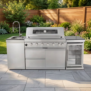 44 in. 6-Burner 85,000 BTU Stainless Steel Outdoor Kitchen BBQ Grill Island, Wine Refrigerator, Rotisserie, in Sliver - Product Image 3