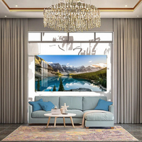 Modern büyük manzara Alps dağ güneş ışığı orman ve göl duvar tuvali sanat doğa resimleri kristal porselen çerçeve