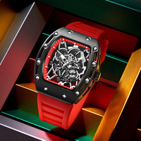 Montre à quartz de luxe 43 mm, lumineuse, étanche 30 m, boîtier en alliage, verre minéral, bracelet en silicone, cadran à aiguilles ajouré