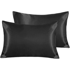 Abp Collection Lot de 2 taies d'oreiller en satin, taille King, noires, rectangulaires, pour les soins des cheveux et de la peau, usage domestique - Product Image 1