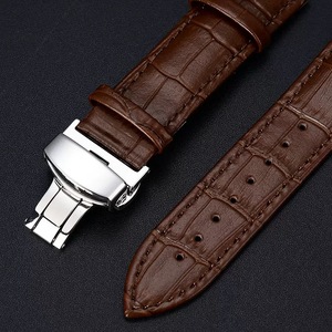 Bracelet de montre en cuir pleine fleur véritable, souple et fin, avec fermoir papillon en alliage, largeur du bracelet 12 mm, longueur 18 cm - Product Image 5