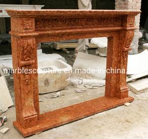 Intérieurs européens Intérieur Maison Déco Unique Pierre Naturelle Rouge Brun Marbre Cheminée Mantel Surround avec des sculptures complexes - Product Image 6