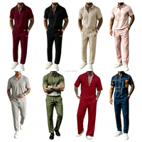 Ensemble deux pièces décontracté et fin pour homme, idéal pour l'été : T-shirt à manches courtes et pantalon à revers aux chevilles