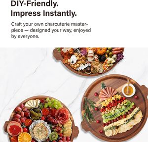 Charcuterie Boards Acacia Wood Serving <strong>Tray</strong> with Handles Round Decorative Ottoman <strong>Tray</strong> Large <strong>Wooden</strong> Cheese Board Serving Platter - Product Image 4