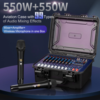 Amplificateur de Puissance Audio Professionnel 8 Canaux, 2 Microphones sans Fil Portables, Éclairage Vidéo, Table de Mixage Audio Amplifiée Professionnelle