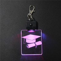 Porte-clés en acrylique gravé au laser 3D avec LED RGB de style chapeau, porte-clés promotionnel artisanal, mini batterie rechargeable, écologique, marque KS