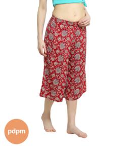 Pantalones de algodón hasta la rodilla para mujer, pantalón CAPRI PALAZZO, pantalón corto, Rojo - Product Image 4