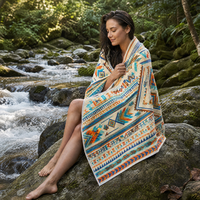 Serviette de bain extérieure en microfibre gaufrée, imprimé aztèque, antibactérienne, séchage rapide, multifonctionnelle pour la plage, la natation et les pique-niques