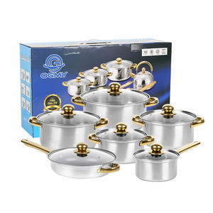 Juego de utensilios de cocina de diseño clásico de acero inoxidable de 12 piezas, tapas de vidrio, <span class=keywords><strong>estufa</strong></span> de <span class=keywords><strong>Gas</strong></span>, incluye olla de leche, olla para sopa, combinación de sartén - Product Image 1