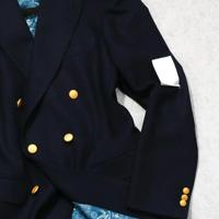 Blazer Homme Sur Mesure Style Italien Bleu Marine Croisé Col V Boutons Métalliques Dorés Coupe Slim Laine Demi-Entoilé Affaires Formel Mariage