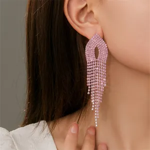 Sparkly Rhinestone tua Đèn chùm Teardrop dangle bông tai không xuyên thủng prom trang sức thiết lập cho cô dâu và Phù Dâu