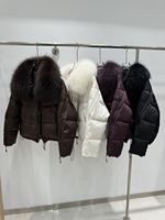 OFTBUY 2026 Nouvelle Parka d'hiver ample avec grand col en fourrure véritable détachable, Doudoune courte épaisse et chaude en duvet de canard blanc pour femme