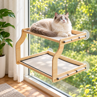 Perchoir pour chat en bois à double niveau avec hamacs en maille et fixation par ventouses, conception personnalisée OEM ODM