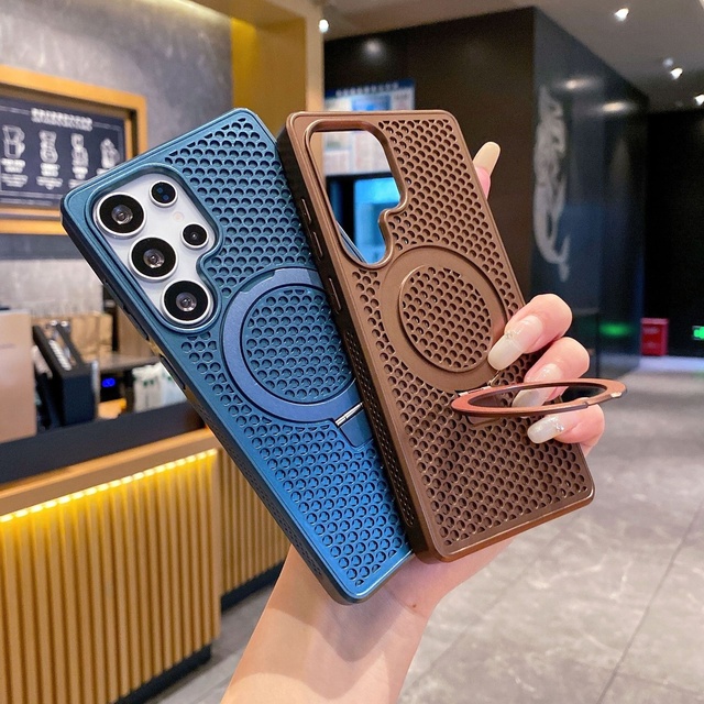 Heat Dissipation Magnetic Bracket Case for Samsung S25 S24 Ultra S24 FE S22 Plus Breathable Cooling Mesh Wireless Charge Cover
