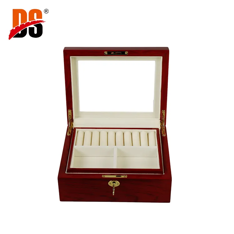 Customized Luxury Double-layer Structure Rosewood Mirror Jewellery Organizer Solid Velvet Wooden Jewelry Box