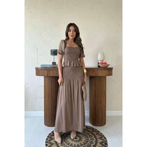 Vestido de Lino Moccah Gipeli con Cintura Elástica, Cuello Cuadrado, Fruncido, Corte Holgado, Estilo Casual - Product Image 4