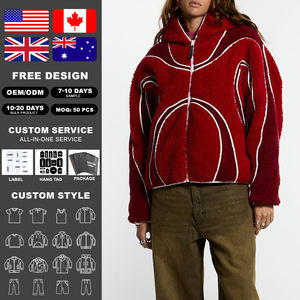 KingSen Custom Embroidered Patchwork High Neck Hooded Zipped Breathable <b>Sherpa</b> Fleece Fluffy Colorblock Warm Winter <b>Jacket</b> - Product Image 2