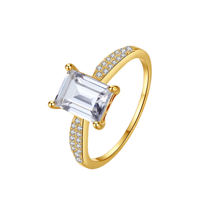 Emerald Cut Diamond Engagement <b>Ring</b> 18K Gold Plated Pave Setting Prong Classic Women's Fine Jewelry - Product Image 1