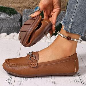 Large Size Casual Loafers Women's 2026 Spring New Soft-soled Metal Foreign Trade Single-layer Shoes Flat Loafers - Product Image 3