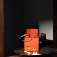 Boîte cadeau carrée en cuir PU avec poignée, logo personnalisé en feuille d'or, bicolore rouge-orange, couvercle rigide, pour mariage, fêtes, matériaux recyclés, UV