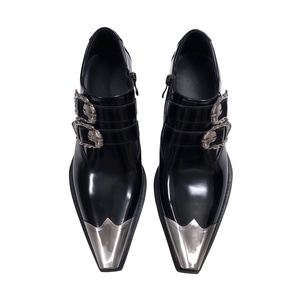 Chaussures <span class=keywords><strong>Derby</strong></span> de Luxe pour Hommes en Microfibre, Style Punk avec Accents Métalliques, Double Boucles, Semelle Épaisse, Motif Uni - Product Image 5