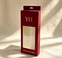 Boîte suspendue en papier noir de luxe, personnalisable avec logo, écologique, biodégradable, recyclable, avec fenêtre de présentation et dorure à chaud, pour perruques et bijoux