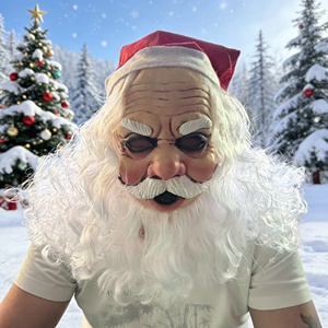 Máscara Realista de Santa Claus Anciano con Peluca Blanca, Barba y Gorro, Accesorios de Disfraz para Fiesta de Navidad - Product Image 1