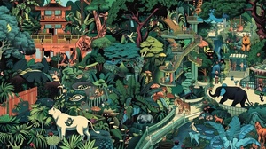 <span class=keywords><strong>Papel</strong></span> Tapiz <span class=keywords><strong>Infantil</strong></span> Impermeable con Adorables Animales y Plantas Verdes, Instalaciones de Juegos para Niños, Parque de Animales, Decoración para Habitación <span class=keywords><strong>Infantil</strong></span> - Product Image 5