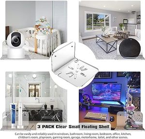 Juego de estantes de pared pequeños de acrílico para cámaras de seguridad altavoces BabyMonitors estante adhesivo fácil de instalar sin taladro con clips para cables - Product Image 5