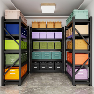 Étagère de rangement industrielle robuste à quatre niveaux réglable en acier et fer, autoportante, pour <span class=keywords><strong>garage</strong></span>, entrepôt, maison, noire - Product Image 5