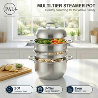 Cuiseur vapeur haut de gamme en acier inoxydable 304, 3 niveaux, 7 L, argent, avec couvercle en verre et logo personnalisé, pour cuisine domestique, grande capacité, utilisation vapeur