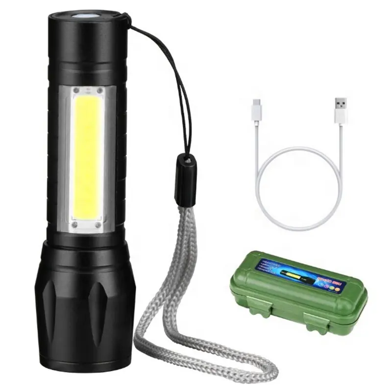 Waterproof 5W COB LED Pocket EDC Mini Aluminum Zoom Torch Light, Multi-Function Rechargeable Mini Flashlight With COB Side Light