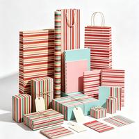 Ensemble de papier cadeau rayé coloré recyclable, kit d'emballage tout-en-un, sacs, boîtes, carnets, étiquettes, anniversaire, 80 g/m²