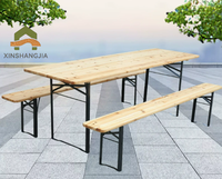 Ensemble table et banc pliants en bois de sapin massif, légers, portables, gain de place, pour extérieur, jardin, camping, pique-nique, patio, cour.