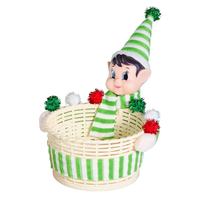 Cesta de Presentes de Natal para Atacado, Embalagem de Presentes para Feriados, Caixa de Armazenamento de Doces, Cesta Trançada com Cabeça de Boneco de Elfo Fofo