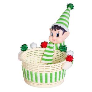 Panier de Noël <span class=keywords><strong>en</strong></span> gros pour friandises d'elfes, emballage cadeau de fêtes <span class=keywords><strong>en</strong></span> vrac, boîte de rangement pour bonbons, panier tressé avec tête de poupée elfe mignonne - Product Image 2