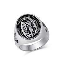 Maßgefertigter Jungfrau Maria Religiöser Ring Vintage Edelstahl Schmuck Graviertes Kreuz Siegelring für Männer Christliches Geschenk